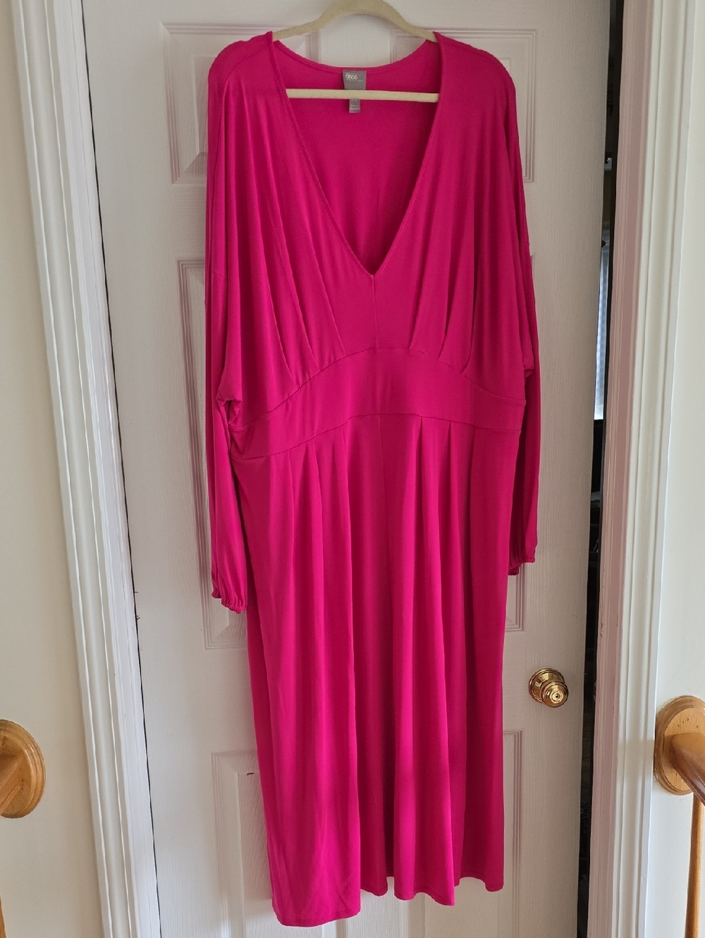 ASOS Long Sleeve Deep V Fuchsia Midi Dress